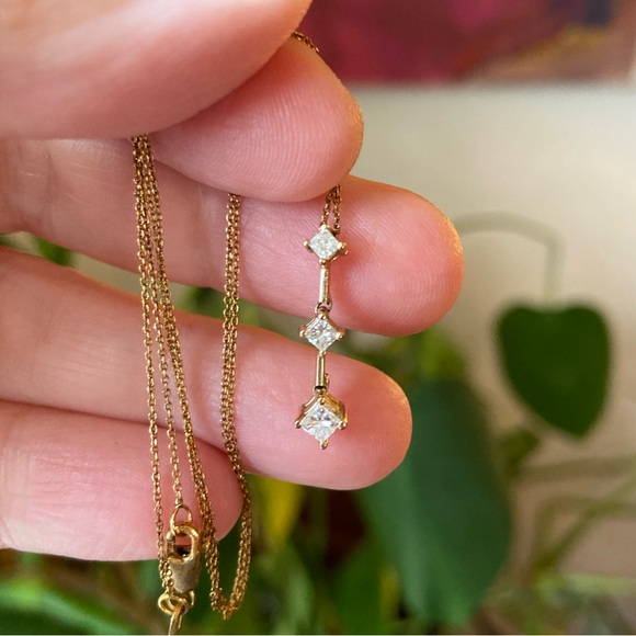 Delicate Triple Diamond Pendant - 10k Gold - Picture 5 of 7